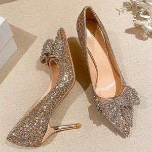 Rhinestone Bow High Heels